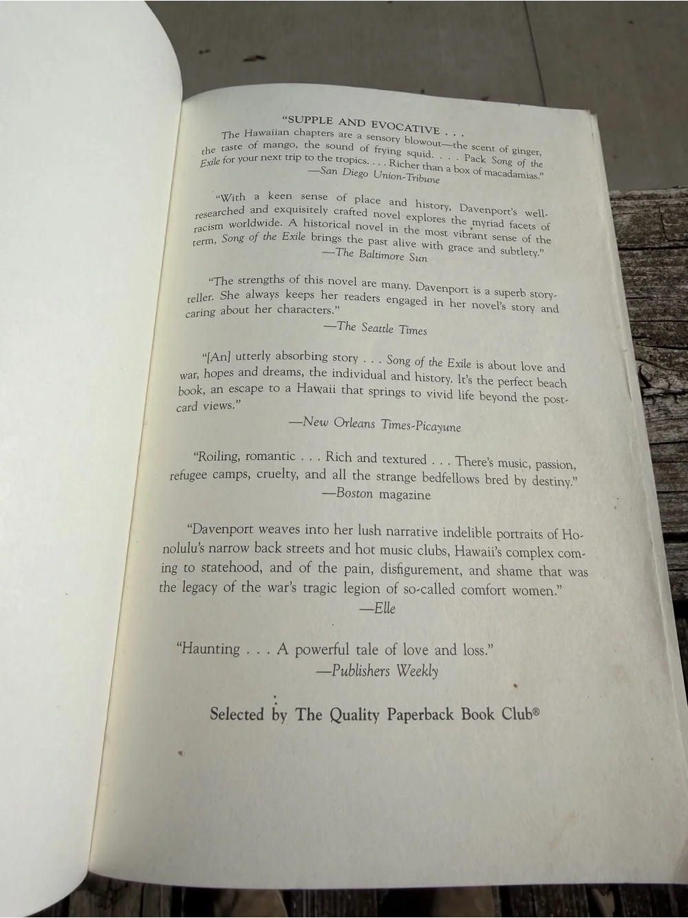 Book Song of the Exile Novel Softcover by Kiana Davenport Hawaii War Statehood